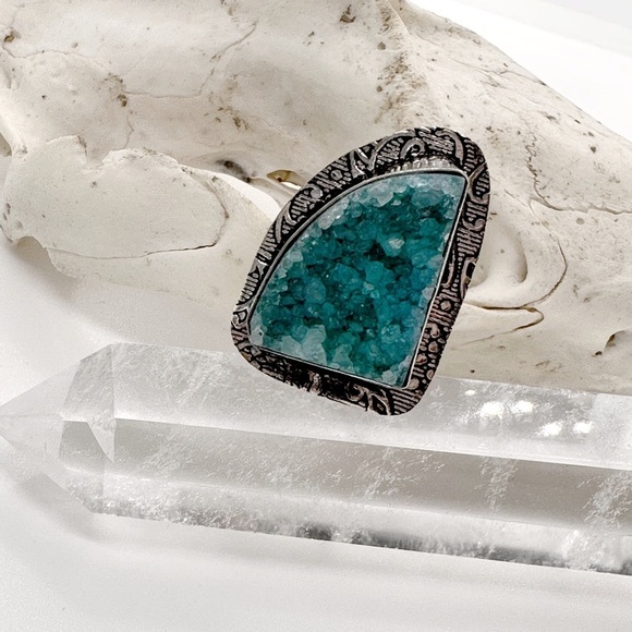 NEW Amazing Sterling Silver 925 Plate Green Titanium Duzy Gemstone Ring - Picture 2 of 3